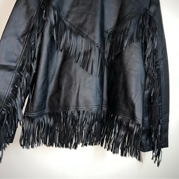 NWT TOPSHOP faux leather black fringe jacket size 8 (medium) - Picture 6 of 6